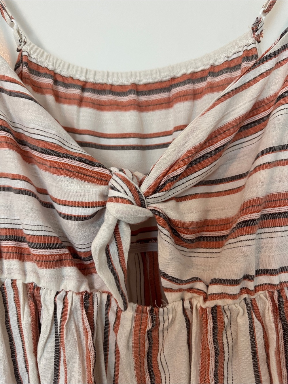 Striped Tie-Front Sundress in Cream and Rust - Picture 2 of 3